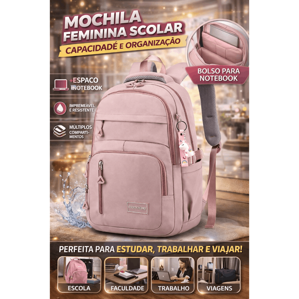 Mochila Bolsa Feminina Escolar Universitária De Viagem Moda Casual Unissex