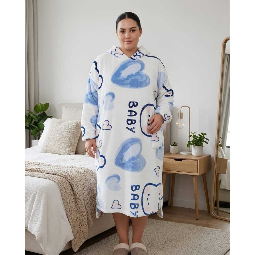 Blusão Cobertor com Manga Pelúcia Com Capuz Pijama Grande Madalô Veste do Juvenil ao Plusize