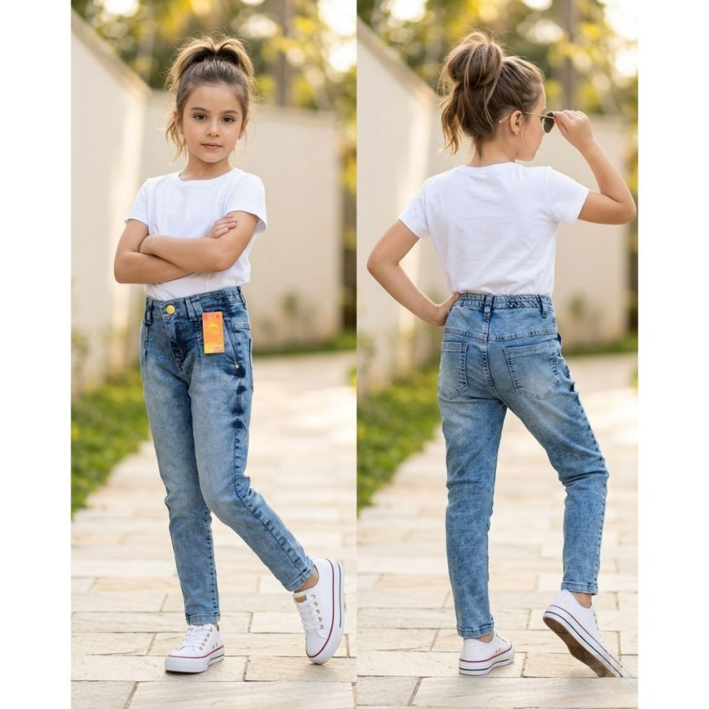 calça jeans com lycra infantil menina clara Tam 4 A 16 anos.