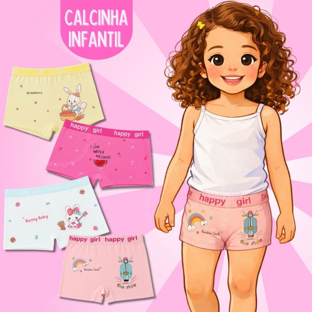 Kit 10, 8 ,5 ou 3 Calcinhas Boxer Infantil 2 a 10 Anos Premium Macio e Respirável