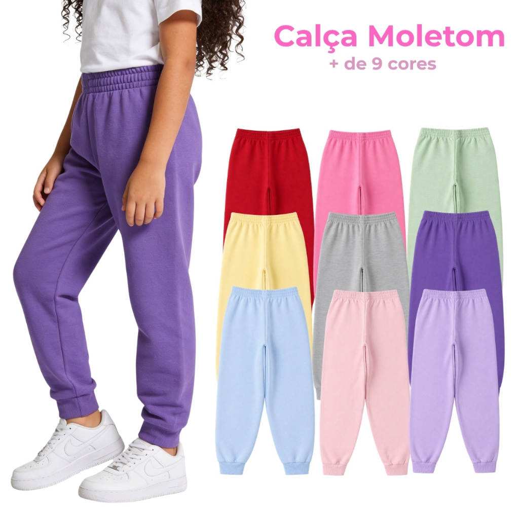Kit 2, 3, 4 ou 5 Calças de Moletom Infantil Frio Inverno Quentinho 1 a 8 anos Menina Feminino
