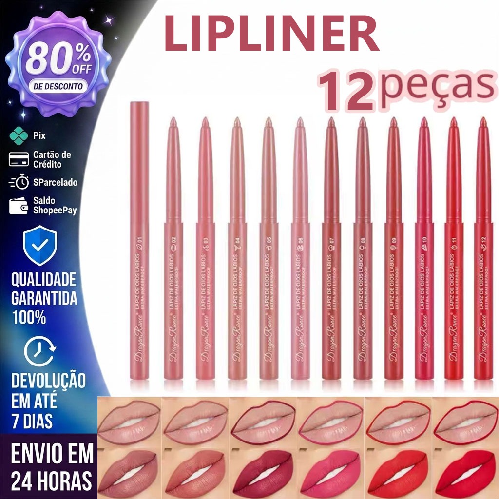 12 Pçs/Set Lipliner Lápis Desenhar Esboço A Linha Labial Caneta Matte Batom De Longa Duração Rosa Veludo Maquiagem