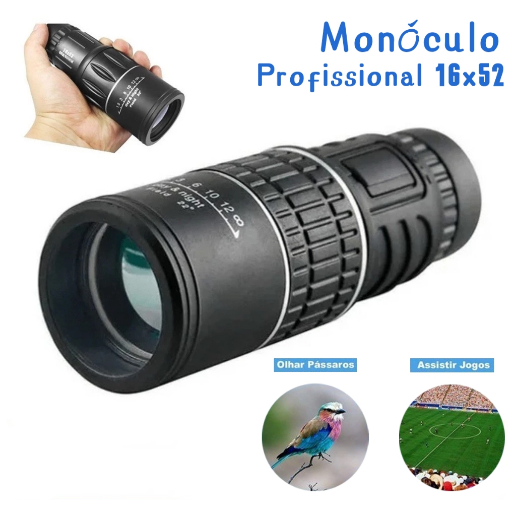 Monóculo 8km Profissional Luneta Tática 16x52,Telescópio Compacto e Portátil para Caça, Viagem, Concertos e Pesca