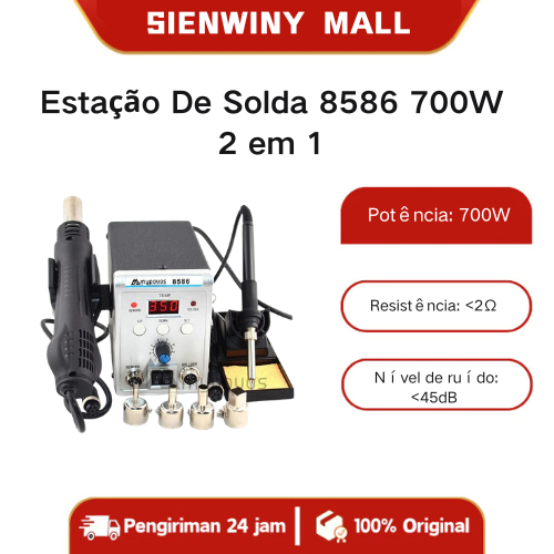 Estação De Solda 8586 700W 2 em 1 display digital SMD retrabalho pistola de ar quente ferro de solda 110V