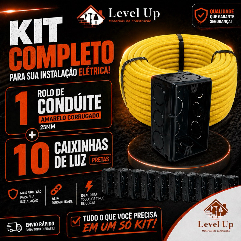 Conduíte Eletroduto Corrugado Reforçado Kit + 10 caixinhas 4x2 preta