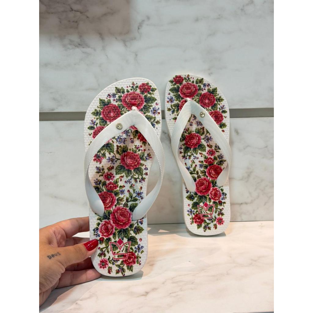 Chinelo Feminino Estampado Floral Vermelho | Super Leve, Macio e Confortável para o Verão