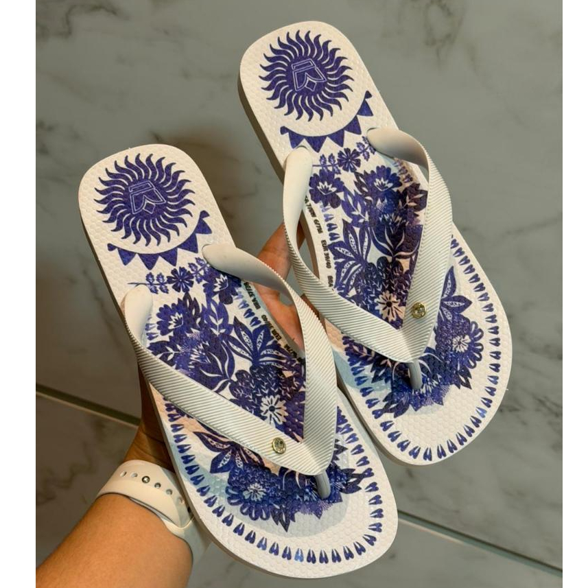 Chinelo Feminino Azul Floral Lançamento Verão 2025 com Envio Imediato