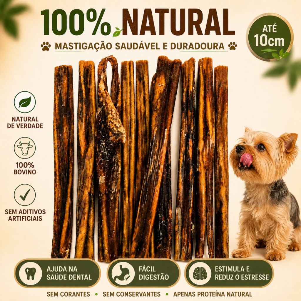 Petisco Esôfago Bovino Mordedor Natural Palito 10un Cães Petisco Pet