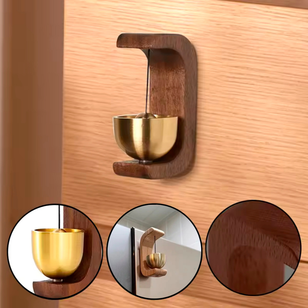 Campainha Sino De Porta Entrada Decoração De Parede Mesa Sem Fio De Madeira Dourado Pequeno Luxo