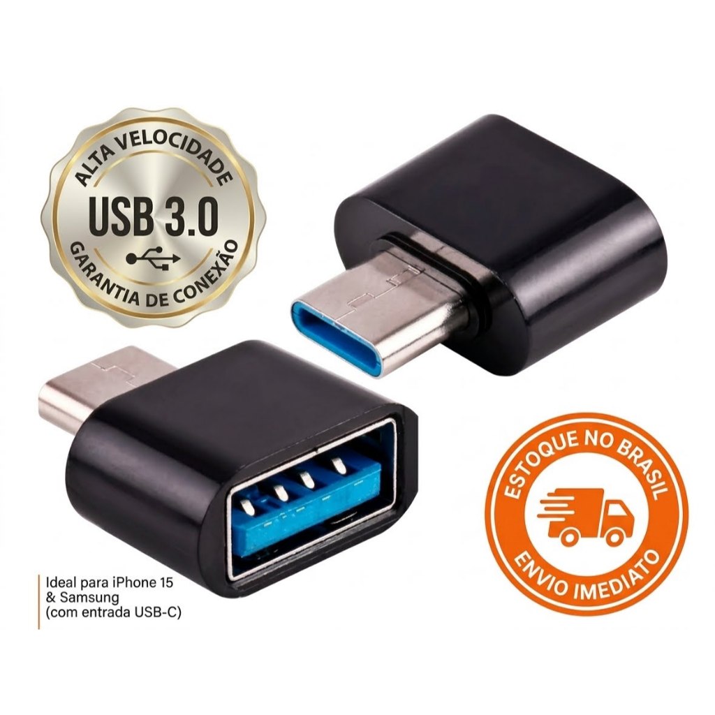 Adaptador USB Para USB-C Tipo C OTG Macho Fêmea Dados Carga Celular Samsung Xiaomi Macbook Notebook Pendrive Metal