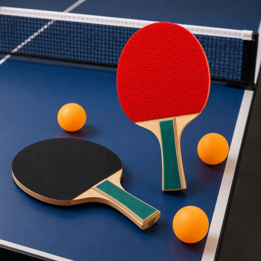 Kit 2 Raquete ping pong 3 bolinhas tenis de mesa ergonômico madeira emborrachada