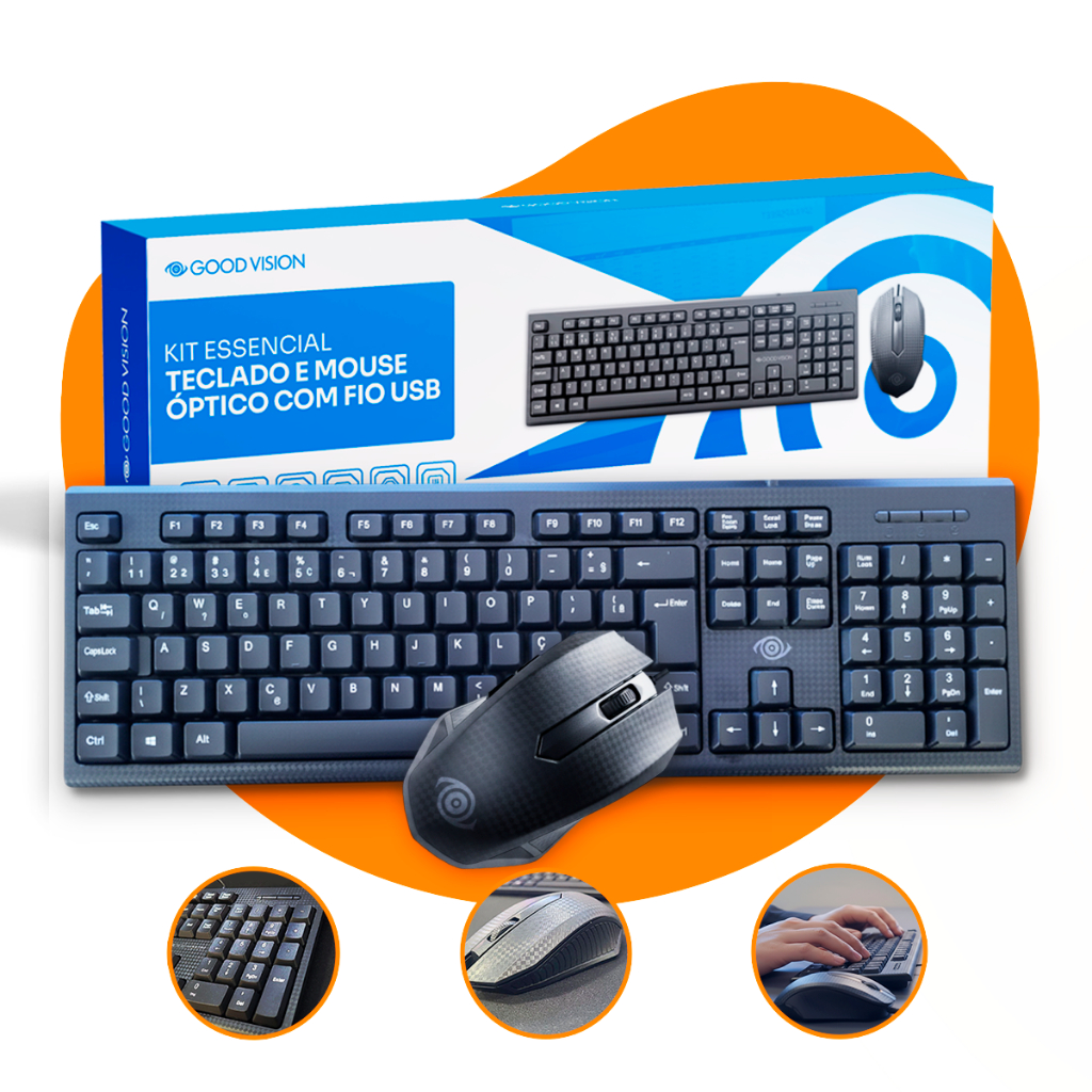 Kit Teclado E Mouse Óptico Básico E Barato Com Fio Usb Abnt2 Para Trabalho Pc Notebook Escritório Office Goodvision