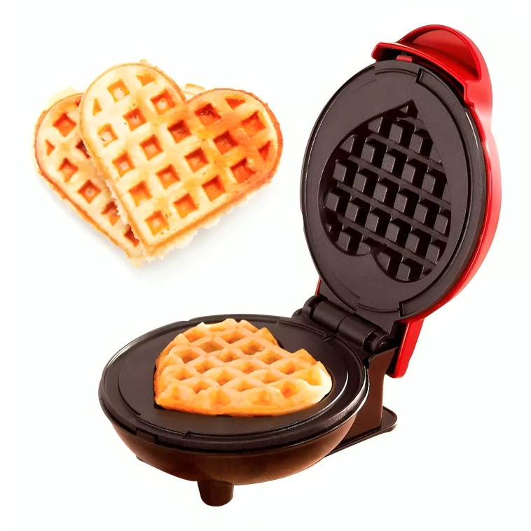 Mini Máquina Waffle Portátil Multiuso Grill Antiaderente Forma Coração 110v - Promoção Envio rápido