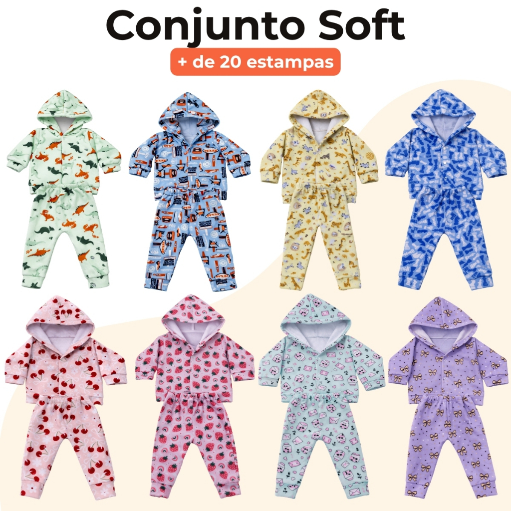 Conjunto Soft Infantil Inverno Com Touca Frio Roupas Menino e Menina