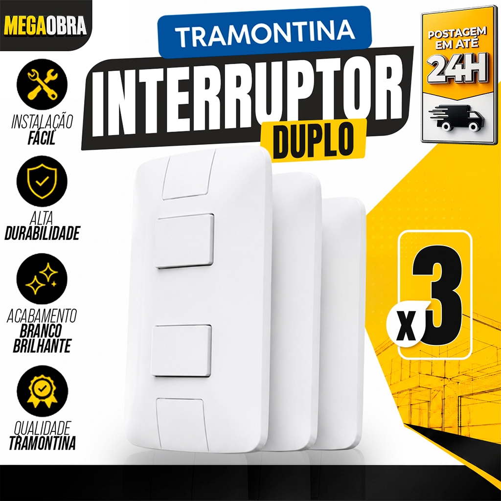 Kit 03 Interruptor Duplo 4x2 Tramontina Linha Aria Modular 4x2 Interruptor Duas Teclas