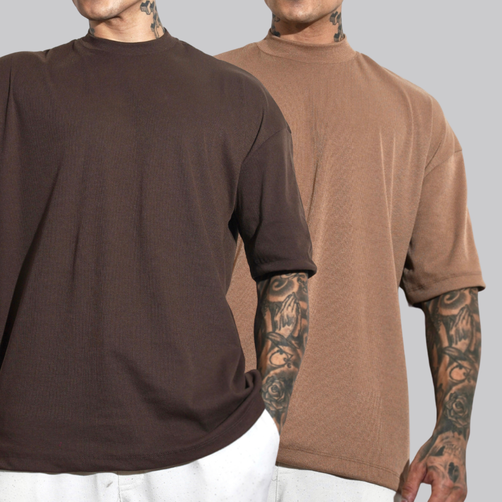 Kit de 2 Camisetas Oversized Texturizada Canelada Premium Estilo Casual Urbano Streetwear Baladeiro Premium Urbano