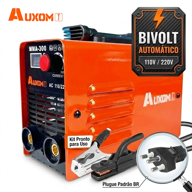 Máquina de Solda Inversora Portátil Bivolt 110/220V MMA Digital com Acessórios - AUXOM