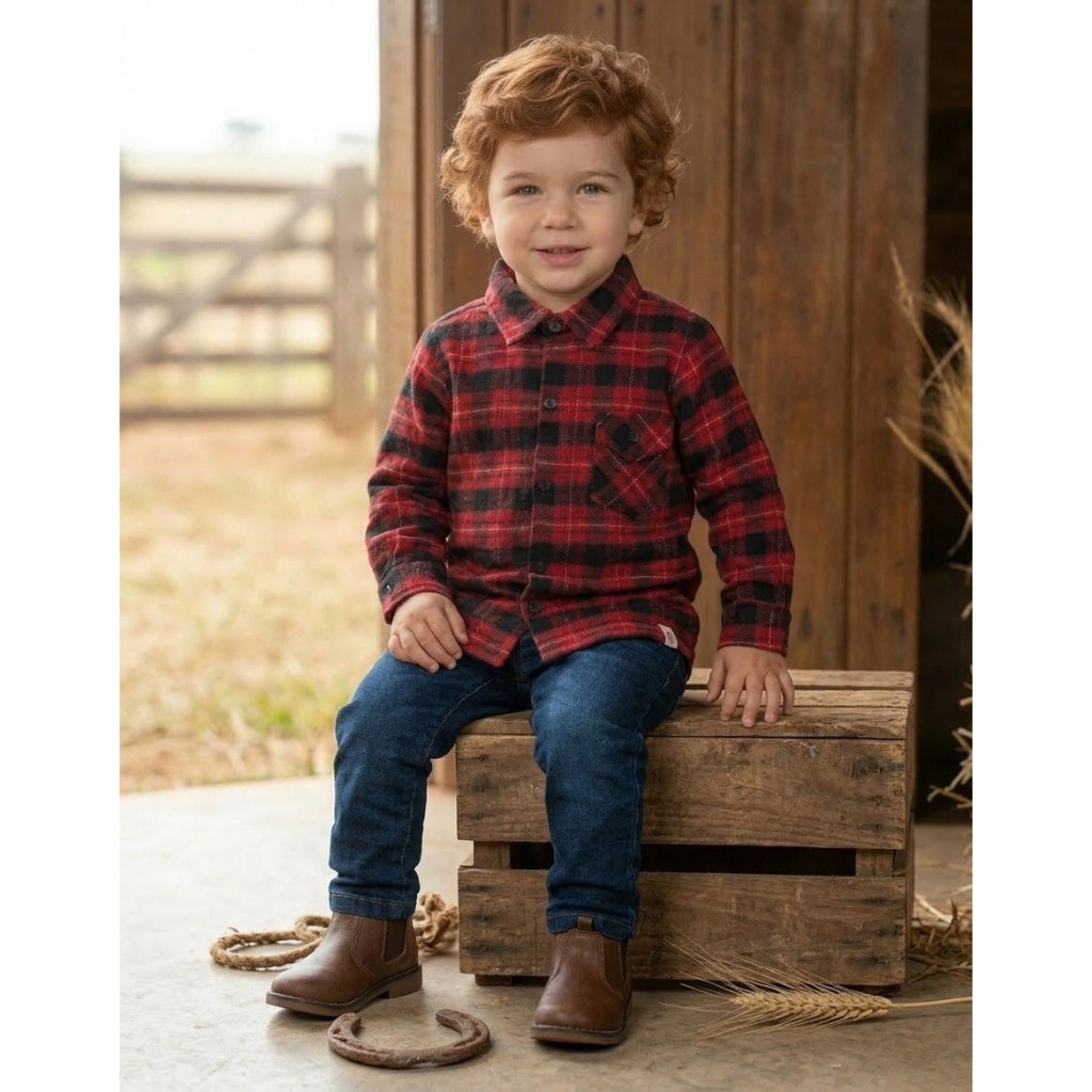 Camisa Xadrez Infantil Flanela Menino Manga Longa Festa Junina Camisa Infantil Masculina 1-3