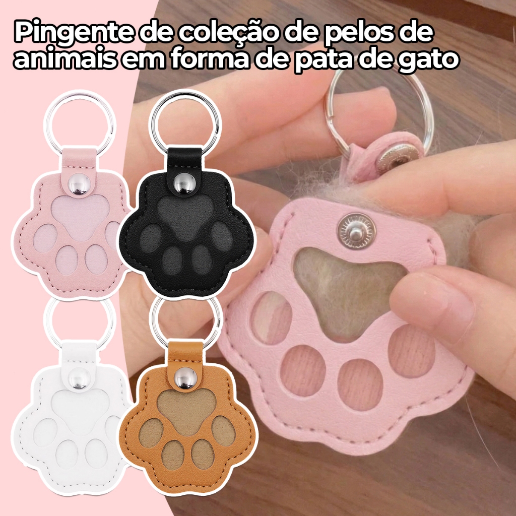 Chaveiro Memorial para Pelos de Gato e Cachorro | Formato Cartão com Estampa de Pata | Couro Premium