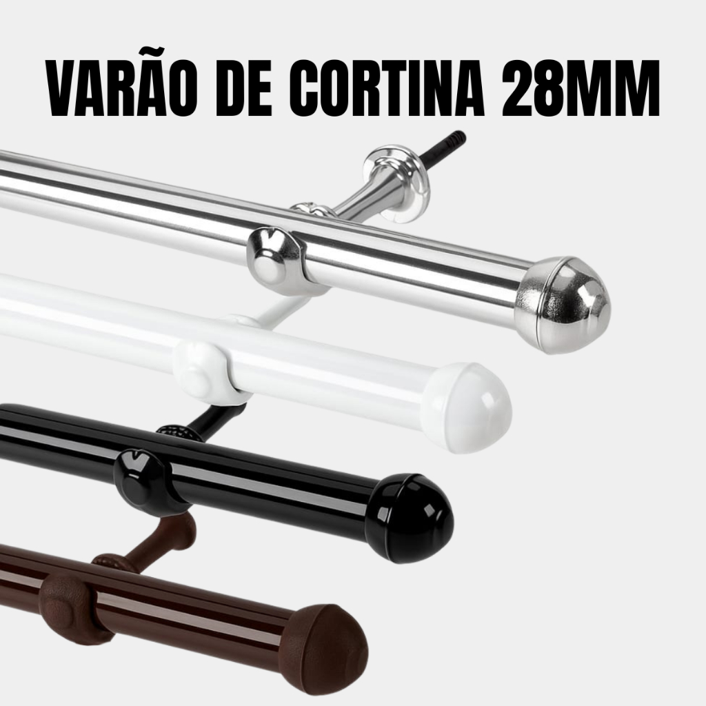 Varão de Cortina Várias Cores Aço Ferro 28mm Vários Tamanhos Sala Quarto