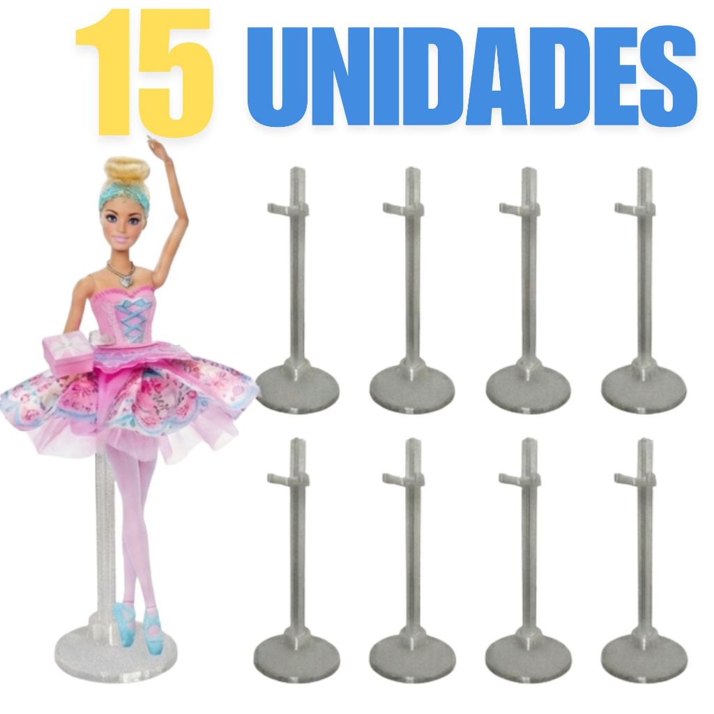 Kit 15 Suportes Transparentes Pedestal Para Bonecas E Bonecos Expositor Ajustável