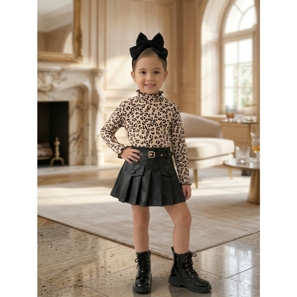 Short Saia Sintética Infantil Moda Feminina Estilosa