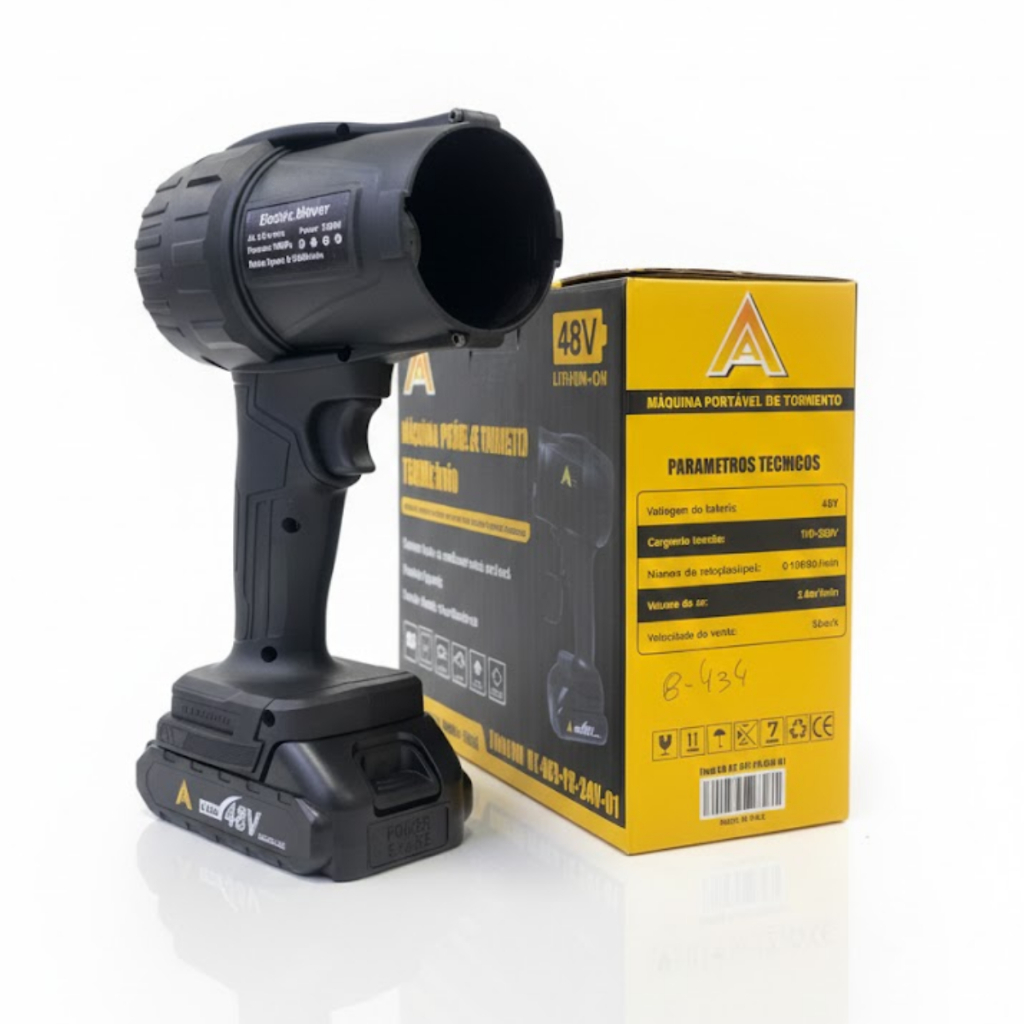 Soprador de Folhas Portátil Aspirador Recarregável 48V 2 Baterias de Lítio e Carregador