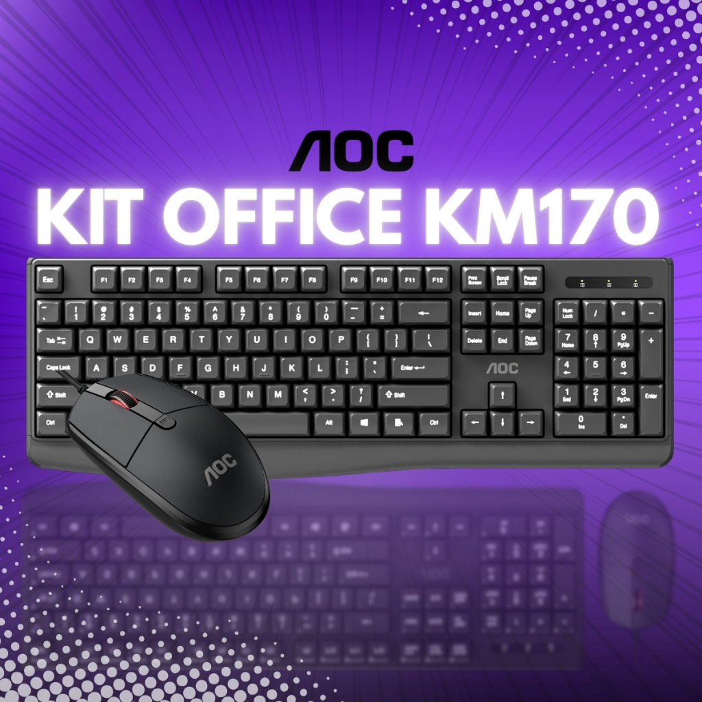 Kit Office Mouse e Teclado Para Escritório Notebook Trabalho Português Brasil Idioma Abnt2 AOC KM170