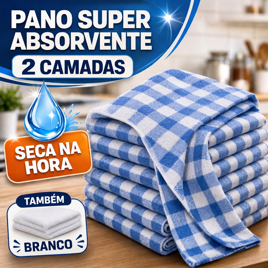 Kit 10 Pano de Chão Grande Saco Duplo 45X75 CM Xadrez Alvejado Atacado Algodão