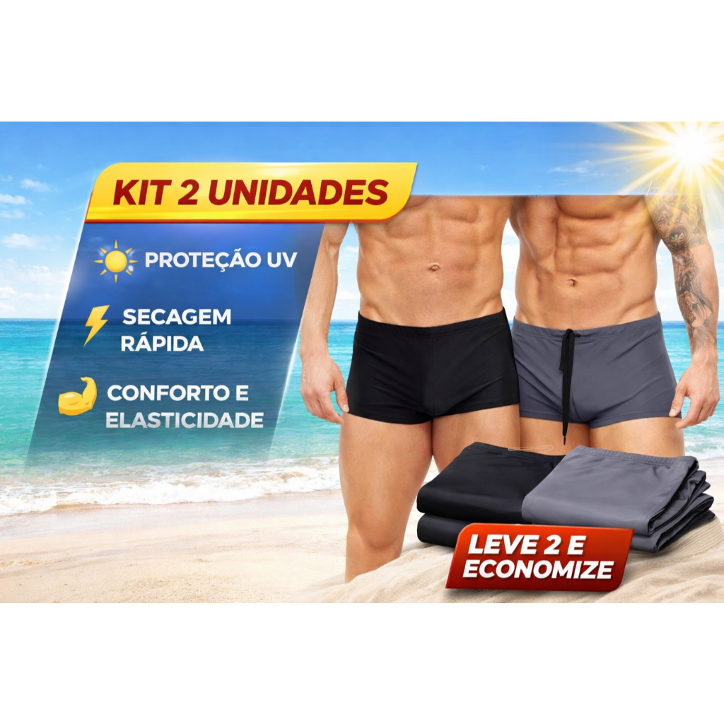 KIT 2 SUNGAS BOXER MASCULINA PROTEÇÃO UV | SECAGEM RÁPIDA | CONFORTO PRAIA E PISCINA