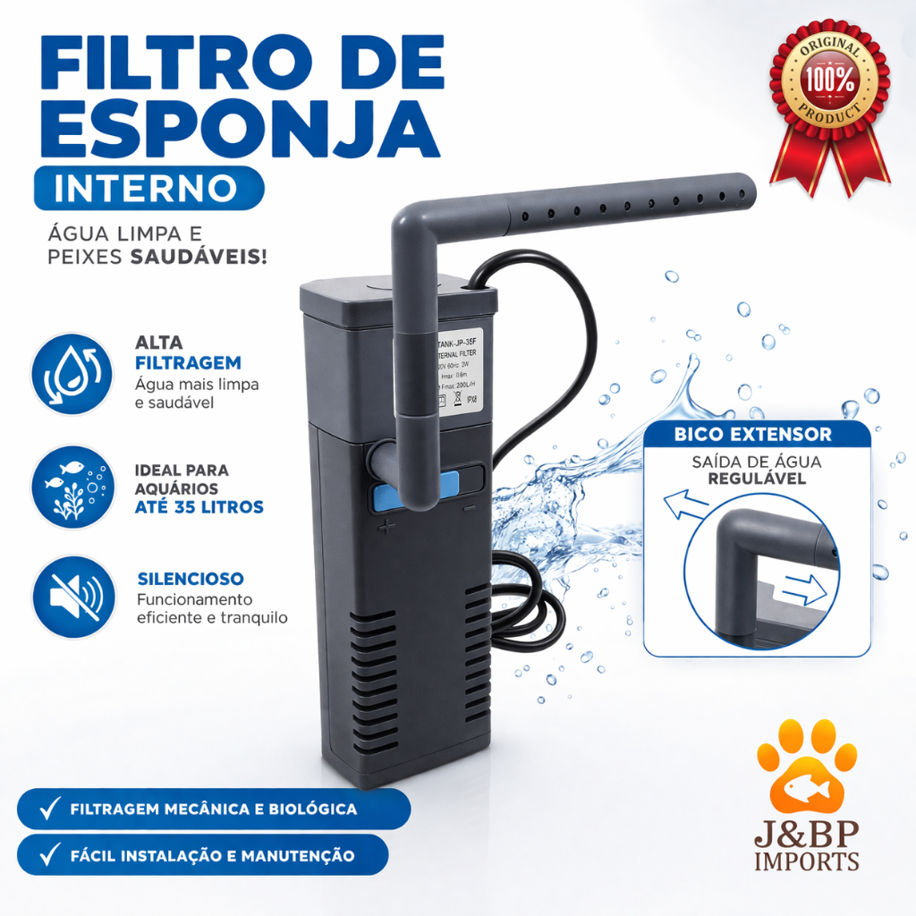 Filtro Interno c/Bomba Para Aquários até 35 Litros – Silencioso e Eficiente -Envio Imediato