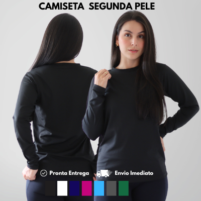 Camiseta Básica Segunda Pele Malha Fria Feminina Manga Longa Térmica Blusa Lisa Camisa Uniforme Frio