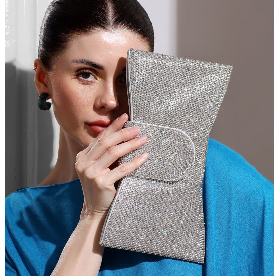 Bolsa Femenina Clutch De Festa Casamento Madrinhas Pedrarias Strass Laço Bolsa Prata Dourada
