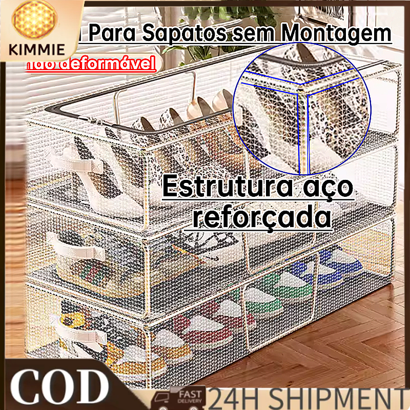 Caixa Organizadora de Sapatos com Zíper Transparente PVC -Caixa de Armazenamento Dobrável Antipoeira