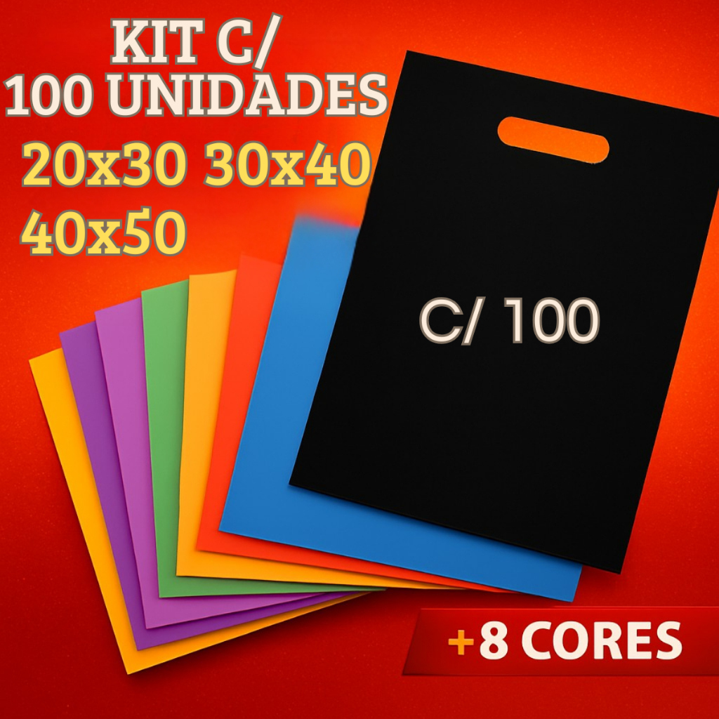 Kit 100 Sacola Boca de Palhaço 20x30 30x40 40x50 Sacolinha para Lojas Sacolas Boca de Palhaço