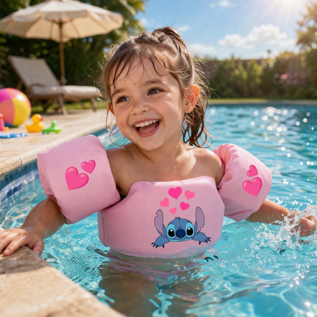 Boia Infantil Stitch Com Colete Salva Vidas Piscina Praia Não Fura