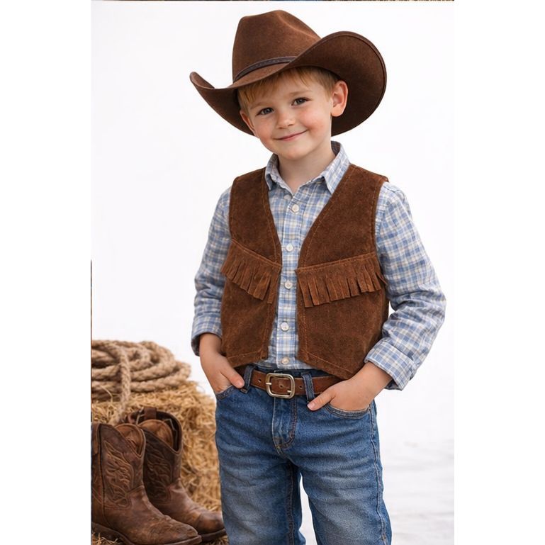 Colete Country Infantil Franja Camurça Estilo Cowboy Premium Luxo Menino Festa Junina Arraial