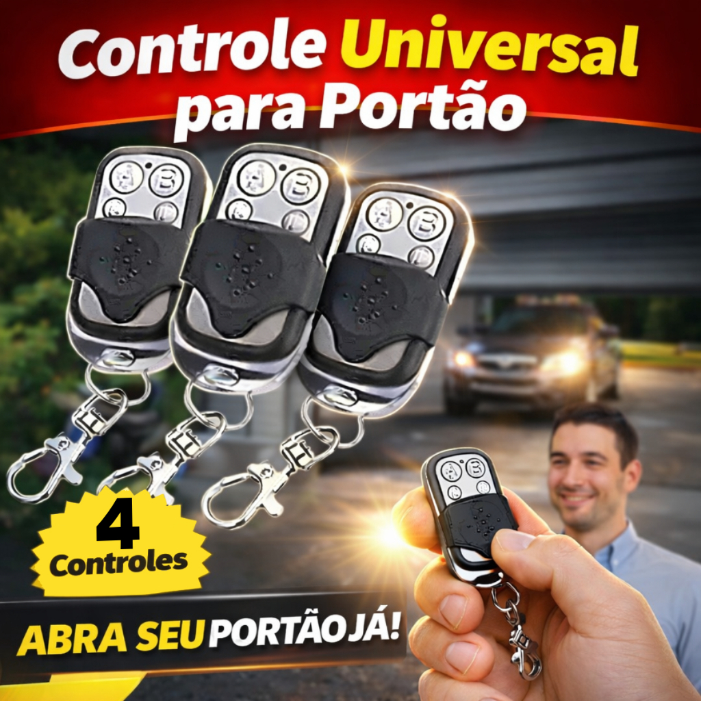 Controle Remoto Universal para Portão Elétrico Eletrônico Garagem com Chaveiro 433mhz 4 Botões