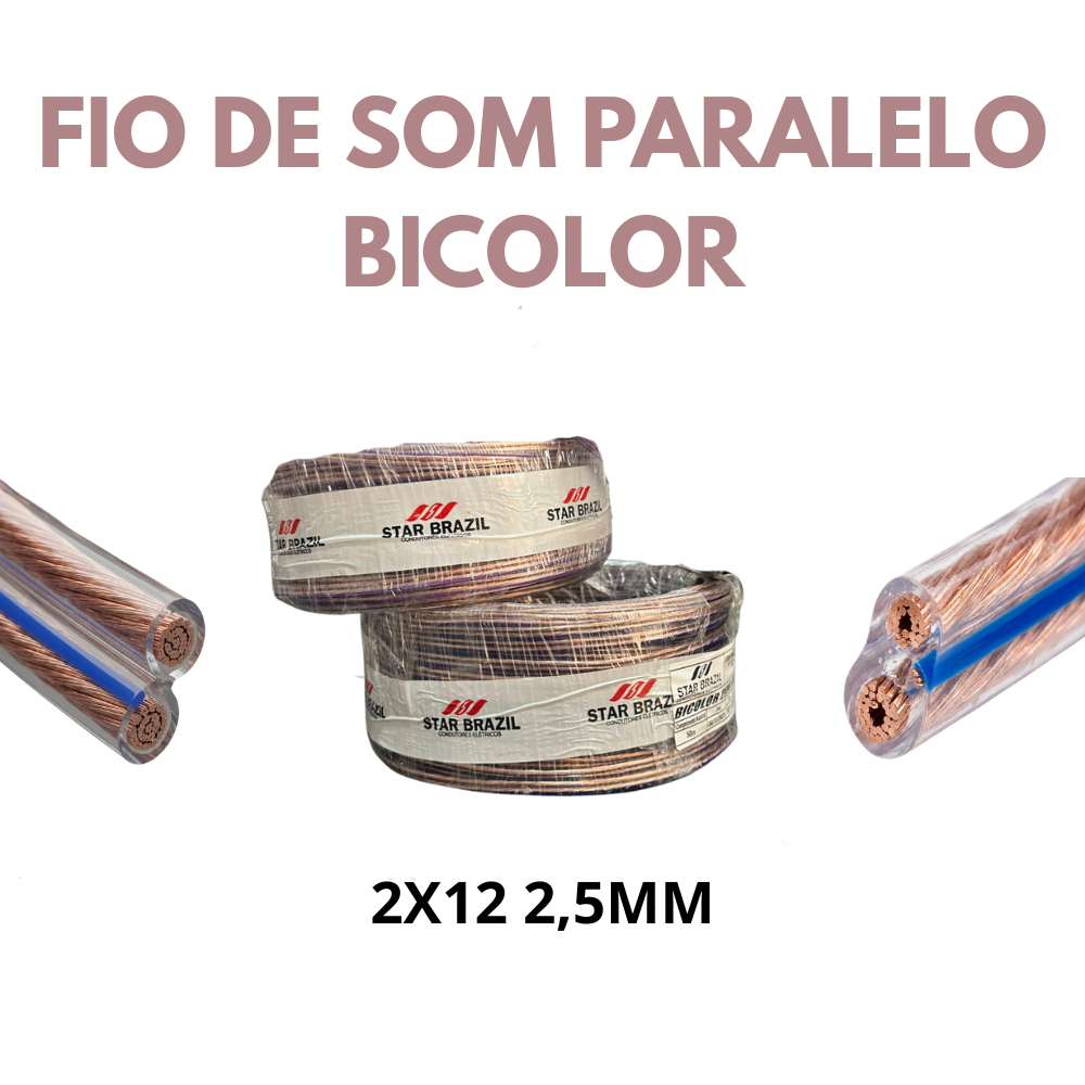 Cabo de Som Paralelo 2 vias 2x12 2,5mm CRISTAL 5/10/25 metros