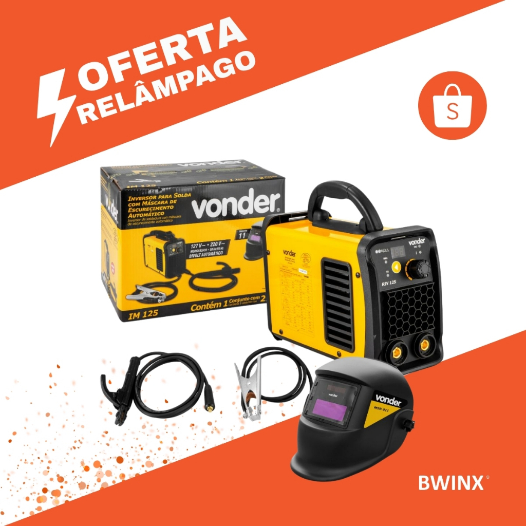 Máquina Solda Inversora 120A Bivolt IM125 Eletrodo e TIG Com Máscara Escurecimento Automático Vonder