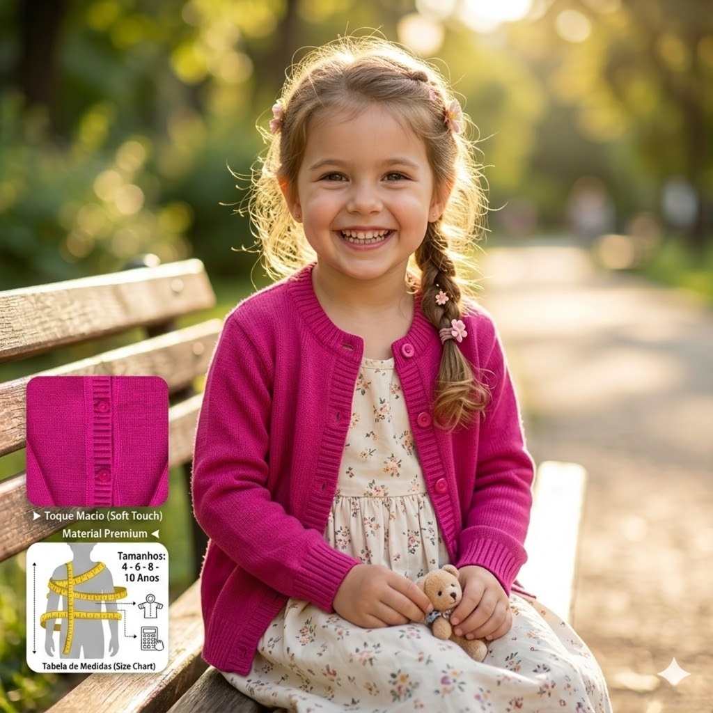 Cardigan Infantil Feminino de Lã Tricô Premium Casaco Blusa de Frio Menina quentinho