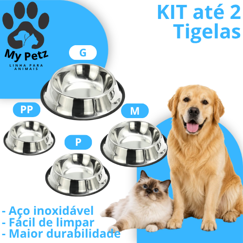 Comedouro e Bebedouro De Inox Para Cachorro Gato Pet e Outros, Base Antiderrapante - 150ml a 900ml