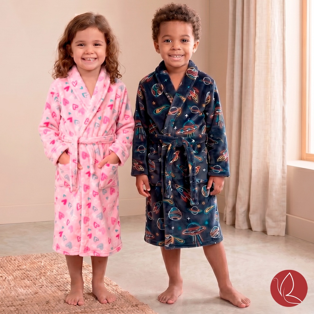 Roupão Benévola Infantil Menina Menino Microfibra Quentinho Macio Térmico Inverno Aveludado Fleece