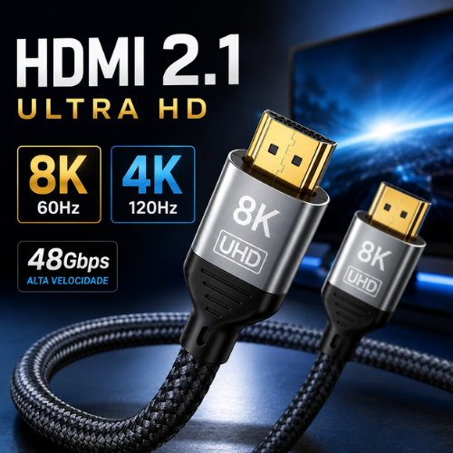 Cabo HDMI 2.1 8K 60Hz 4K 120Hz Ultra HD 48Gbps 1.8 Metros Blindado Para PS5 Xbox Series X Monitor Gamer PC TV It-Blue