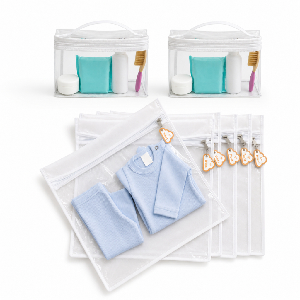 Kit 6 Saquinhos Organizador Mala Maternidade Bebe Gestante TAG + 2 Necessaire Porta Fraldas Remédio.