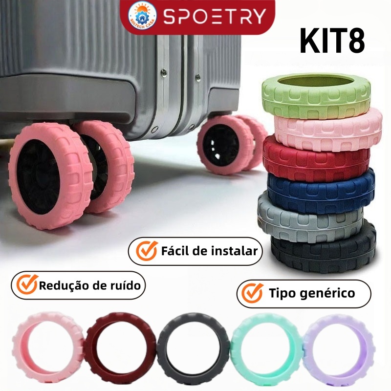KIT8 Protetor De Rodas De Bagagem Silicone Manga De Rodízio Silenciosa Universal Para Rodas De Mala Roda Viagem Bag
