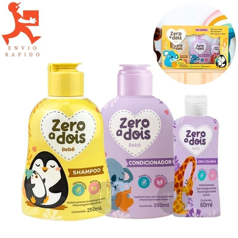 Shampoo + Condicionador + Colônia Sem Alcool Infantil Para Crianças Bebês Recem Nascidos