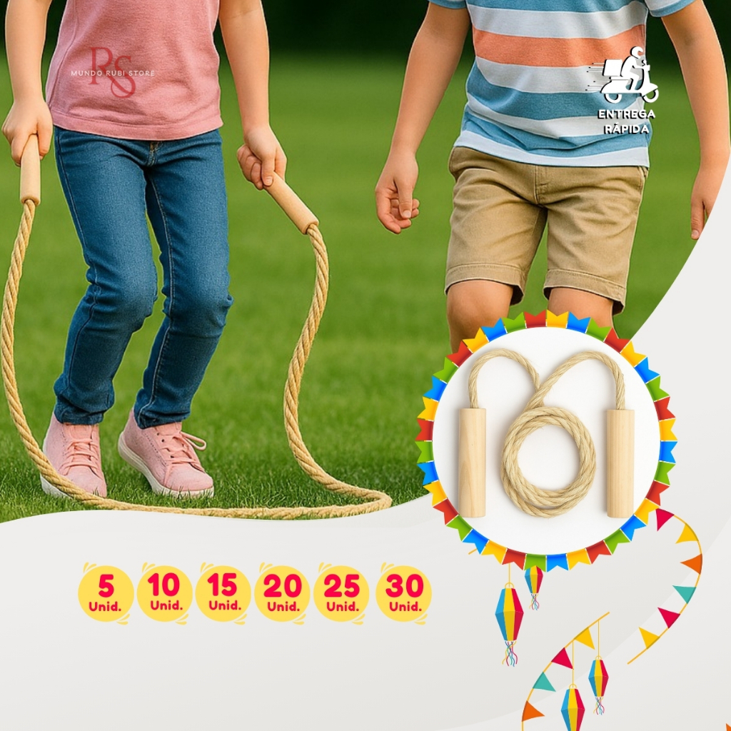 Pula Corda Infantil Sisal 1,6m 5 a 30 Unid. Festa Junina Prendas Brinquedo Presente Festa São João
