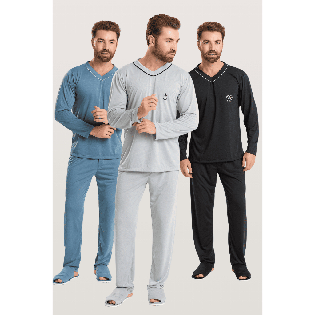 Pijama Longo Masculino Adulto - Roupa De Dormir Para Homens Inverno
