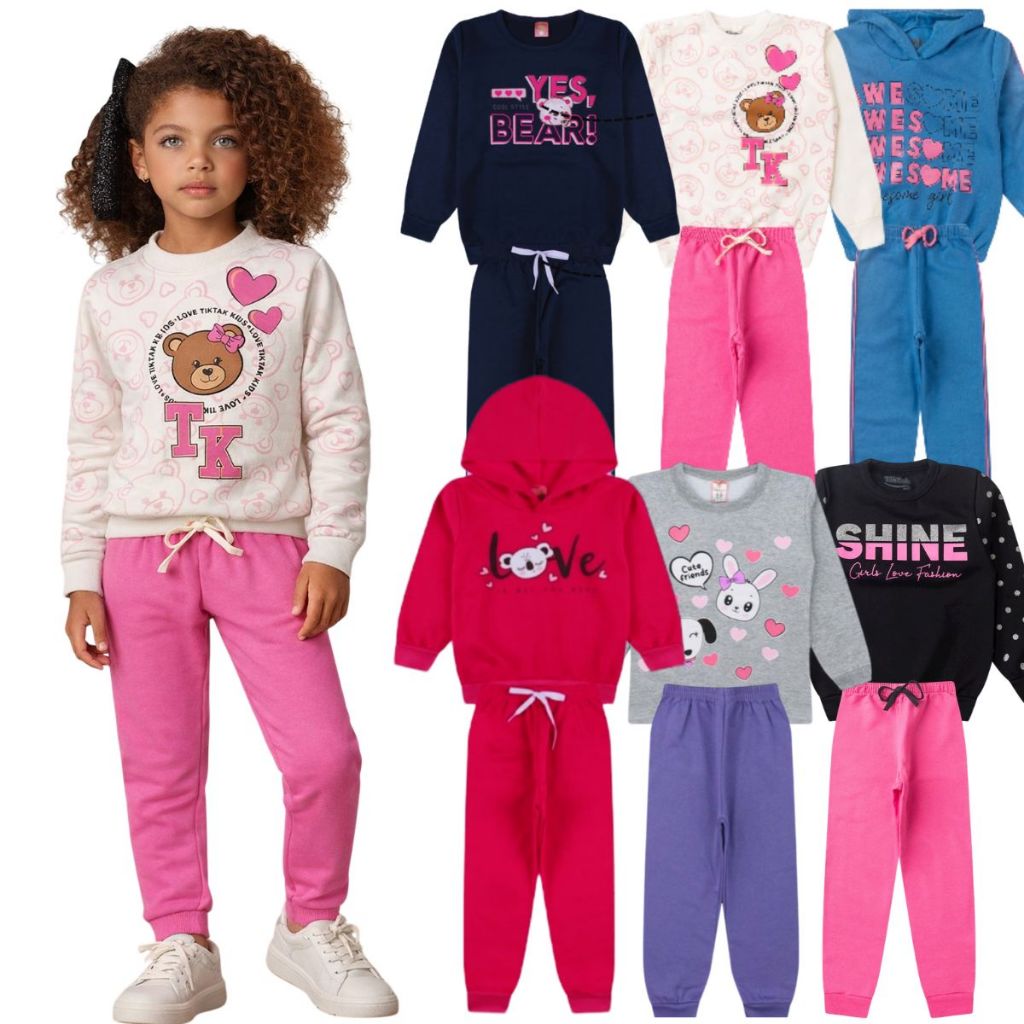 Kit 6 peças de Roupa Menina Conjunto Moletom Infantil